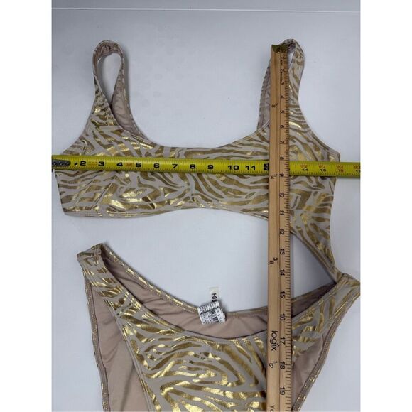 Forever 21 Gold Zebra One Piece Swimsuit Open Middle High Cut Bottom Size XL - Picture 6 of 14